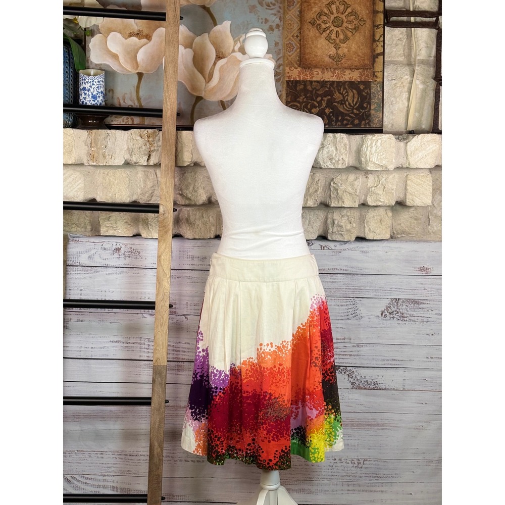 Anthropologie Cordelia Multi-Color Abstract Dot Pleated Cotton Skirt Size 4 - Picture 3 of 7